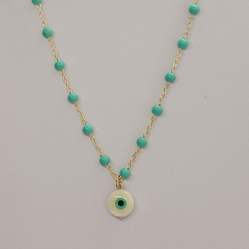 Brazilian 18k Gold Filled Turquoise Evil Eye Necklace - Picture 4 of 4